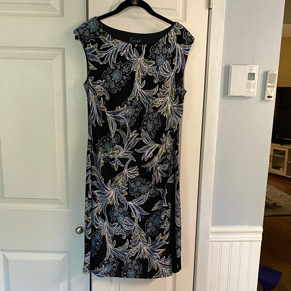 Sleeveless Black and Blue Floral Midi Dress